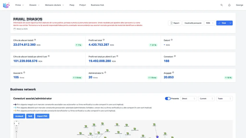 Profil consolidat al unei persoane în Business People Scanner
