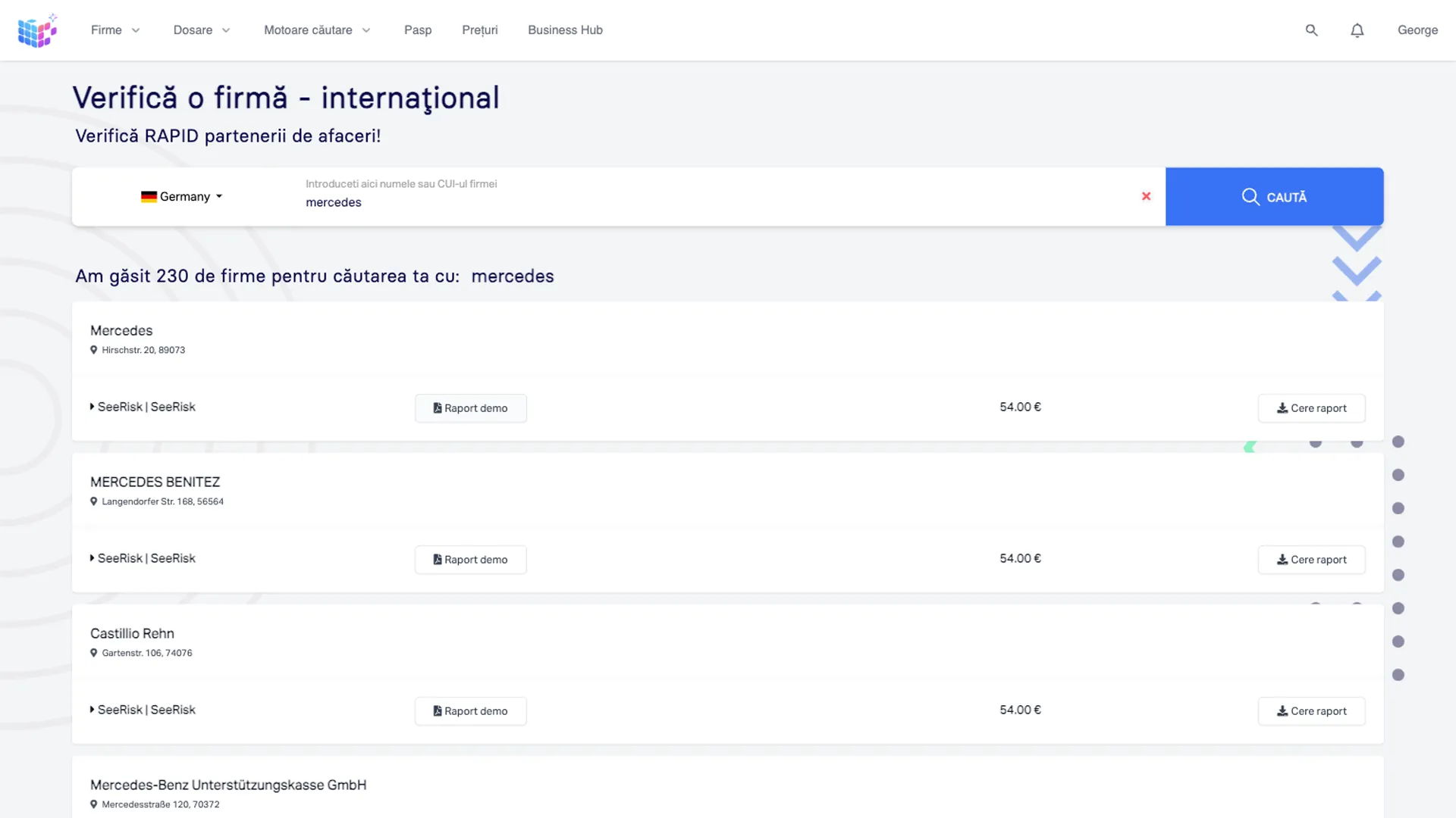 Screenshot serviciu verificare internațională
