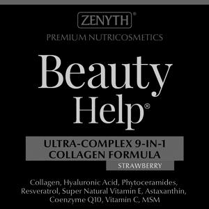 ZENYTH PREMIUM NUTRICOSMETICS Beauty Help ULTRA-COMPLEX 9-IN-1 COLLAGEN FORMULA STRAWBERRY Collagen, Hyaluronic Acid, Phytoceramides, Resveratrol, Super Natural Vitamin E, Astaxanthin, Coenzyme Q10, Vitamin C, MSM