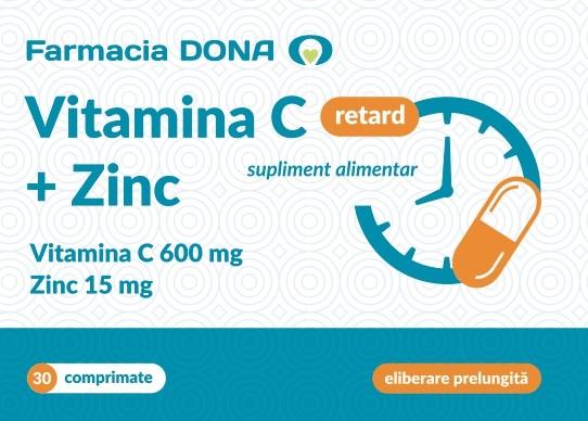 Farmacia DONA Vitamina C + Zinc retard Vitamina C 600 mg Zinc 15 mg eliberare prelungită