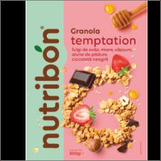 NUTRIBON Granola Temptation fulgi de ovăz, miere, căpșuni, alune de pădure, ciocolată neagră